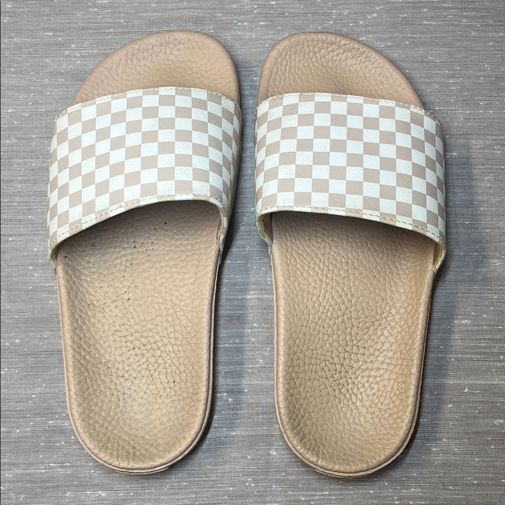 Vans Cream and Tan Checkered Slide Sandals